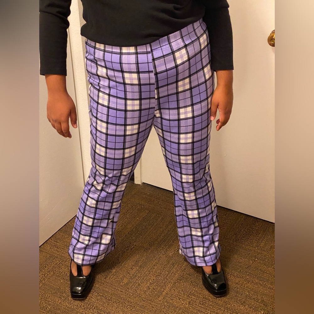 Plaid purple flare pants